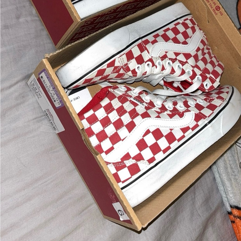 Vans Red and White Checkerboard Shoes